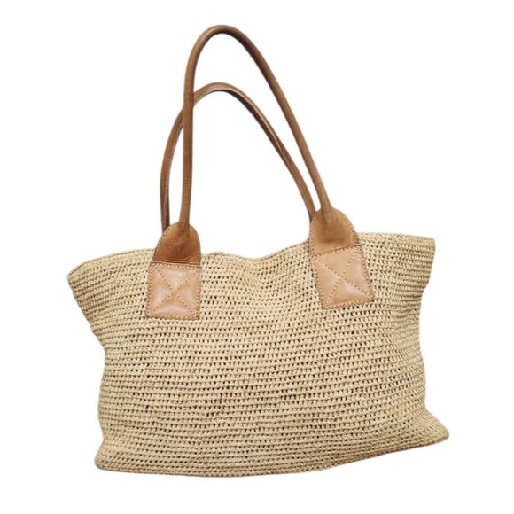 Helen Kaminski Raffia Weave Beige Tote Bag Leather Straps - Picture 4 of 16